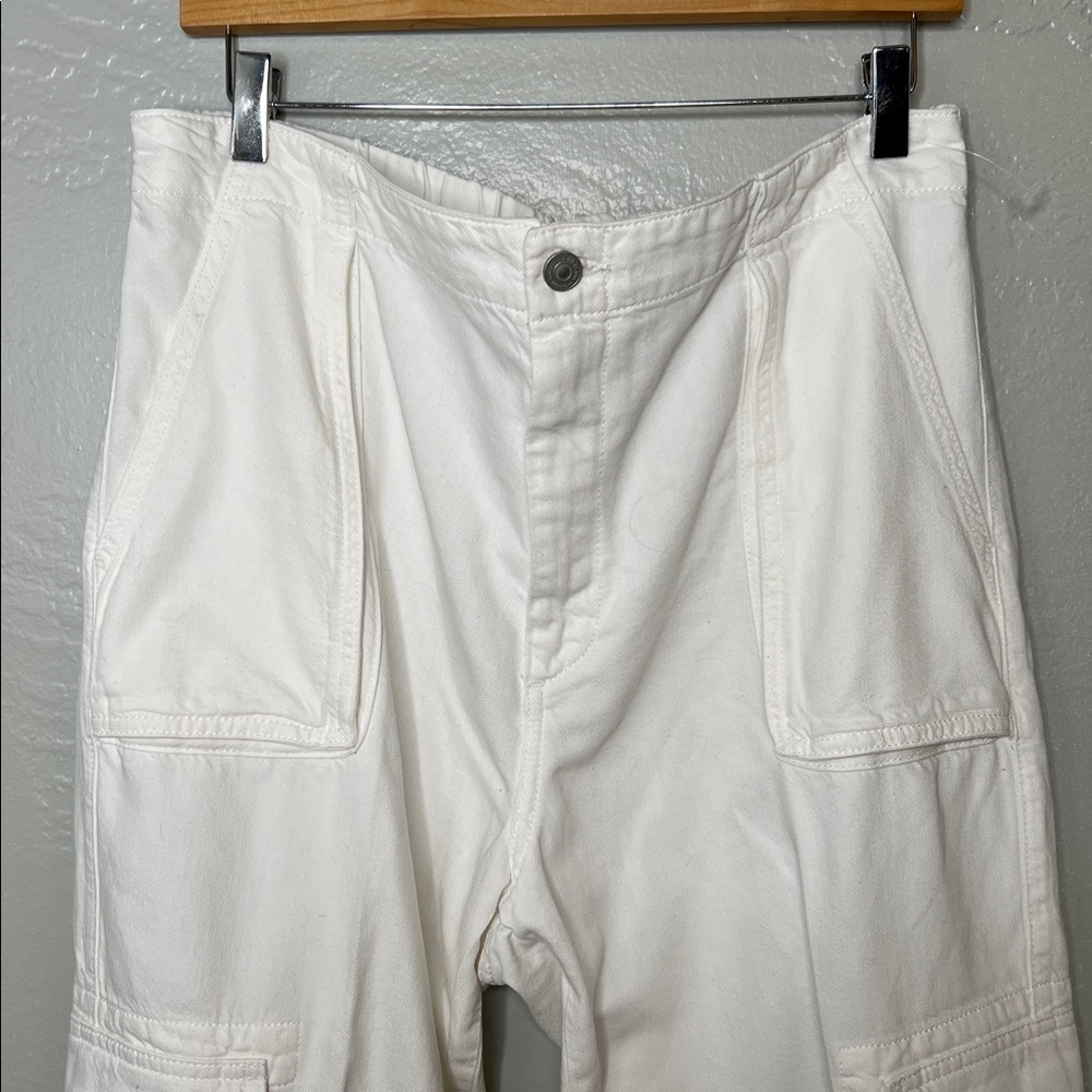 AllSaints Frieda Denim Cargo Trousers Pants Joggers Off White Slouchy Baggy SZ12 - Picture 3 of 6